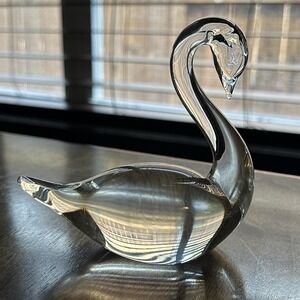 FM Ronneby Sweden Signed Art Glass Swan Figurine D40-100 Paperweight Clear Decor